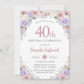Invitation Blush Dusty rose violet Floral 40e 60e anniversair (Devant)
