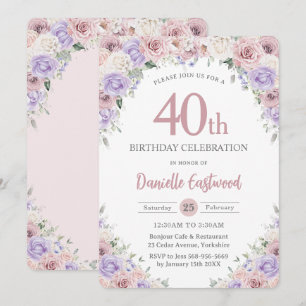 Invitation Blush Dusty rose violet Floral 40e 60e anniversair