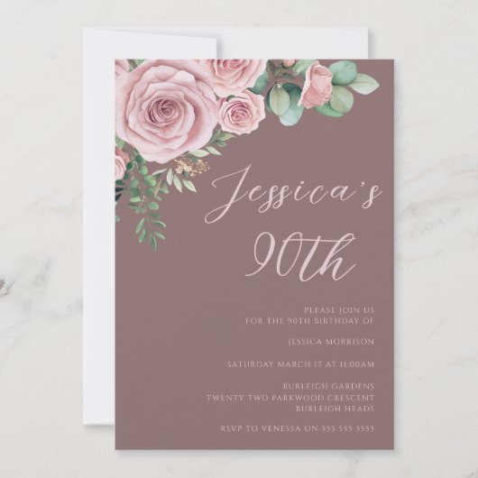 Invitation Blush Elegance 90e fête d'anniversaire (Devant)
