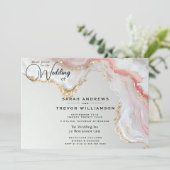 Invitation Blush Élégant et Encre Fluide Or Agate  (Debout devant)