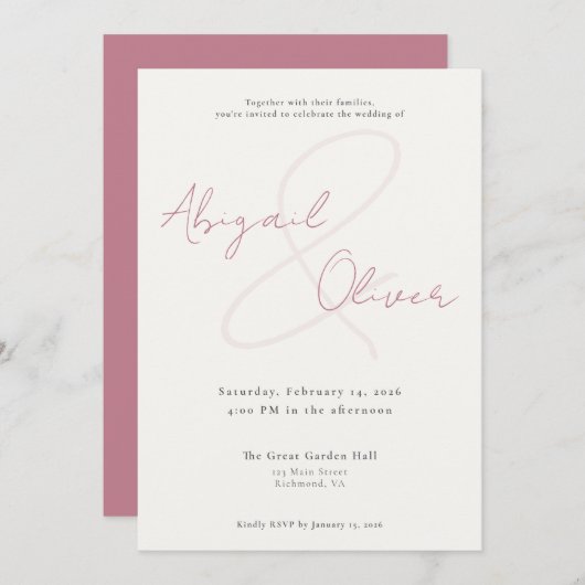 Invitation Blush Elegant & Minimal | Modern & Simple Wedding (Devant / Derrière)