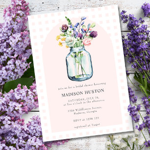 Invitation Blush En vichy & Fleur sauvage Mason Jar Fête des 