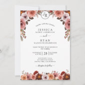 Invitation Blush et Bourgogne, Mariage Floral Monogram (Devant)