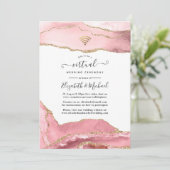 Invitation Blush et Gold Agate Mariage virtuel en ligne (Debout devant)