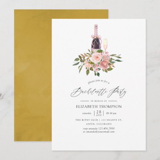 Invitation Blush et Gold Floral Bachelorette Party (Devant / Derrière)