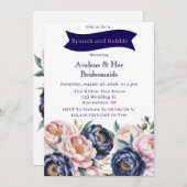 Invitation Blush et Navy Blue Peony Brunch et Bubbly (Devant / Derrière)