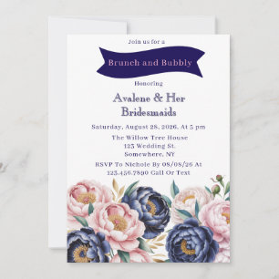 Invitation Blush et Navy Blue Peony Brunch et Bubbly