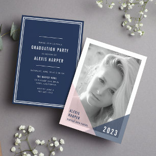 Invitation Blush et Navy Colorblock Photo Party