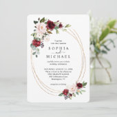 Invitation Blush et vin Floral Or Forme ovale Mariage Invi (Debout devant)