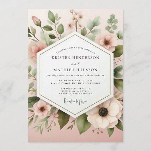 Invitation Blush Ethereal Anemone Wedding (Devant)