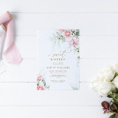 Invitation Blush & Eucalyptus Floral Sweet 16 Anniversaire