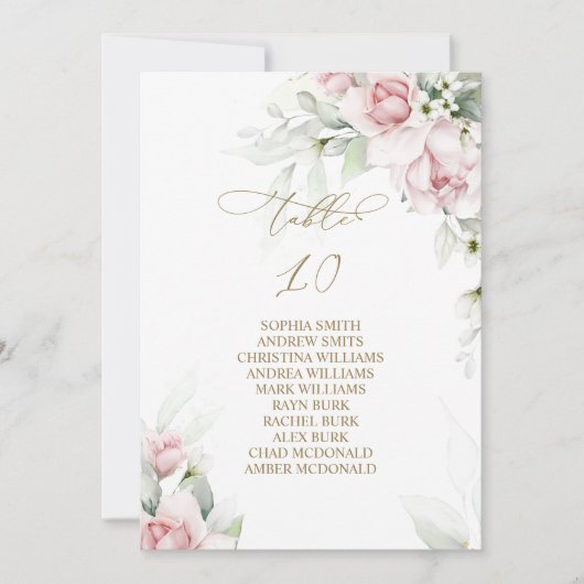 Invitation Blush & Eucalyptus Tableau Numéro 10 Tableau de si (Devant)