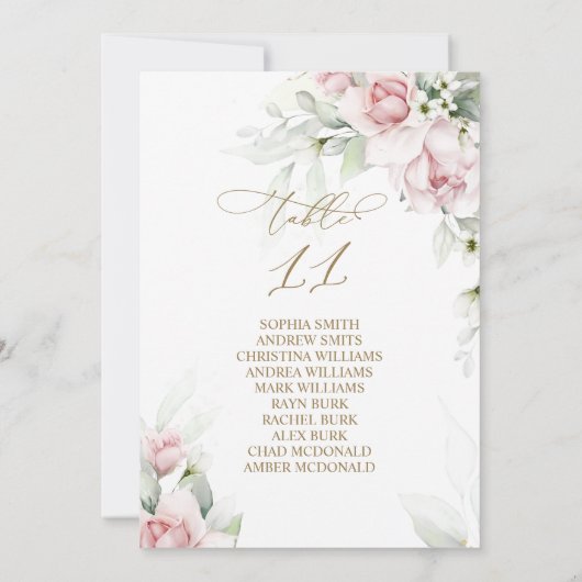 Invitation Blush & Eucalyptus Tableau Numéro 11 Tableau de si (Dos)