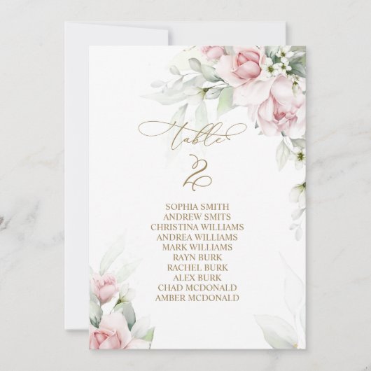 Invitation Blush & Eucalyptus Tableau Numéro 2 Tableau de siè (Devant)