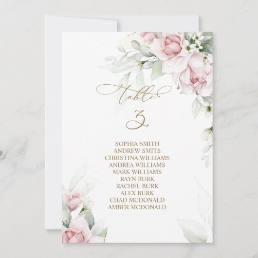 Invitation Blush & Eucalyptus Tableau Numéro 3 Tableau de siè (Dos)