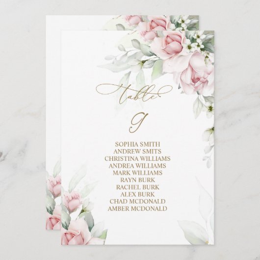 Invitation Blush & Eucalyptus Tableau Numéro 9 Tableau de siè (Devant / Derrière)