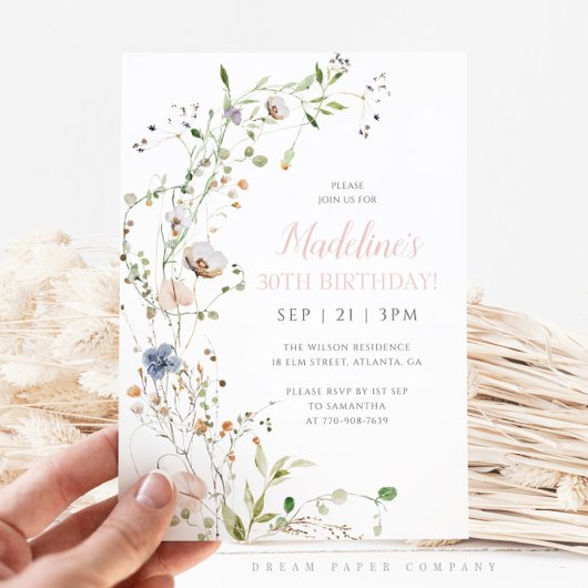 Invitation Blush Fleur sauvage 30e anniversaire