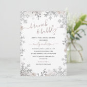 Invitation Blush Flocon de Neige Hiver Argent Brunch Et Bulle (Debout devant)