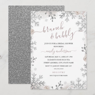 Invitation Blush Flocon de Neige Hiver Argent Brunch Et Bulle