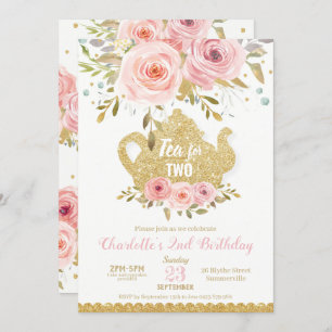 Invitation Blush Floral 2e Anniversaire Thé haute pour deux p
