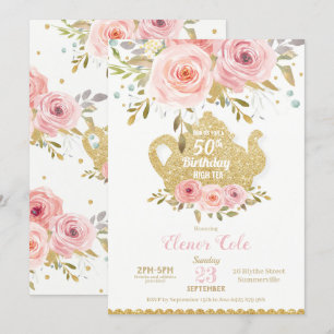 Invitation Blush Floral 50e anniversaire High Tea Party N'IMP