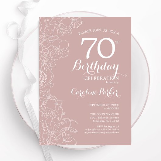 Invitation Blush Floral 70e fête d'anniversaire