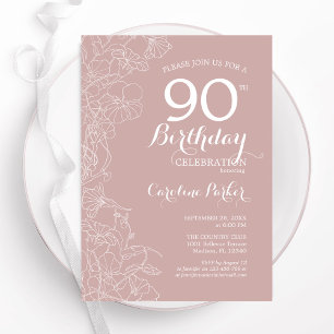 Invitation Blush Floral 90e fête d'anniversaire
