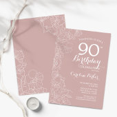 Invitation Blush Floral 90e fête d'anniversaire