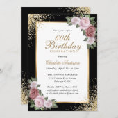 Invitation Blush Floral Black Gold Confetti 60e anniversaire (Devant / Derrière)