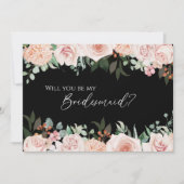 Invitation Blush Floral Black Mariage Bridesmaid Proposition (Devant)