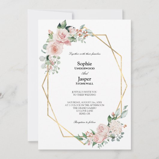 Invitation Blush Floral Blanc Simple Mariage (Devant)