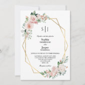 Invitation Blush Floral Blanc Simple Monogramme Mariage (Devant)