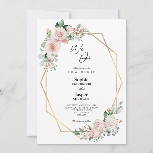 Invitation Blush Floral Blanc Simple Nous faisons Mariage (Devant)