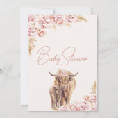 Invitation Blush Floral Boho Highland Baby shower de veau de  (Dos)