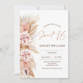Invitation Blush Floral Boho Pampas Grass Sweet 16 Anniversai (Devant)