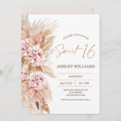 Invitation Blush Floral Boho Pampas Grass Sweet 16 Anniversai (Devant / Derrière)