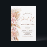 Invitation Blush Floral Boho Pampas Grass Sweet 16 Anniversai<br><div class="desc">Blush Floral Boho Pampas Grass Sweet 16 Anniversaire Invitation Elégant Boho thème sucré 16 anniversaire invitation avec un arrangement floral couleur rousse et tons naturels avec l'herbe de pampas. La couleur à l'arrière de l'invitation peut être modifiée. Ce design est idéal pour une fête d'anniversaire à thème boho moderne.</div>