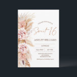 Invitation Blush Floral Boho Pampas Grass Sweet 16 Anniversai<br><div class="desc">Blush Floral Boho Pampas Grass Sweet 16 Anniversaire Invitation Elégant Boho thème sucré 16 anniversaire invitation avec un arrangement floral couleur rousse et tons naturels avec l'herbe de pampas. La couleur à l'arrière de l'invitation peut être modifiée. Ce design est idéal pour une fête d'anniversaire à thème boho moderne.</div>