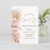 Blush Floral Boho Pampas Grass Sweet 16 Anniversai