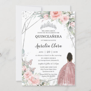 Invitation Blush Floral Brown Princess Butterfly Quinceañera