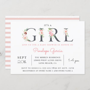 Invitation Blush Floral C'est un Baby shower FILLE