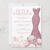 Invitation Blush Floral Cinquante et fabuleuse robe 50e anniv (Devant)