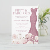 Invitation Blush Floral Cinquante et fabuleuse robe 50e anniv (Debout devant)