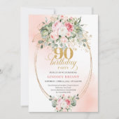 Invitation Blush Floral Classique Végétation Or 90e Anniversa (Devant)