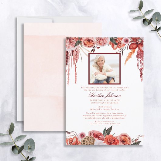 Invitation Blush Floral Desert Watercolor Memorial Service