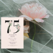 Invitation Blush Floral Élégant 75e fête d'anniversaire