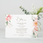 Invitation Blush Floral Elegant Baby Girl douche horizontale (Debout devant)