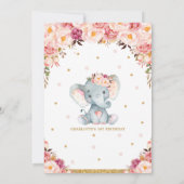 Invitation Blush Floral Elephant 1er Anniversaire Gold Partie (Dos)
