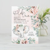 Invitation Blush Floral Elephant Wild Un 1er anniversaire fil (Debout devant)