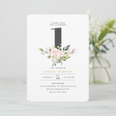 Invitation Blush Floral & Eucalyptus Fille 1er anniversaire (Debout devant)